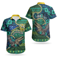 Personalised Solomon Islands Independence Day Couples Matching Off Shoulder Short Dress and Hawaiian Shirt Crocodile Hibiscus Tribal Pattern DT05 - Polynesian Pride