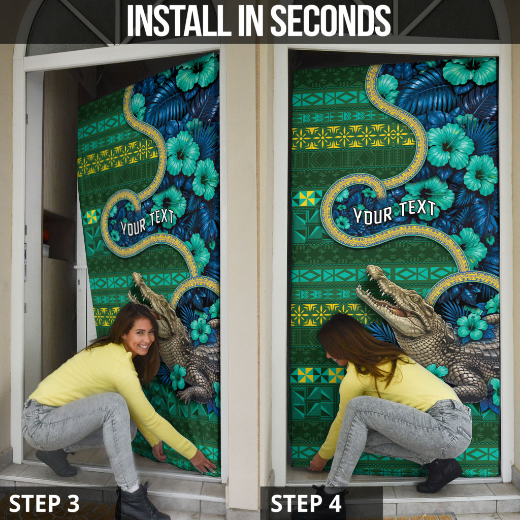Personalised Solomon Islands Independence Day Door Cover Crocodile Hibiscus Tribal Pattern DT05 - Polynesian Pride