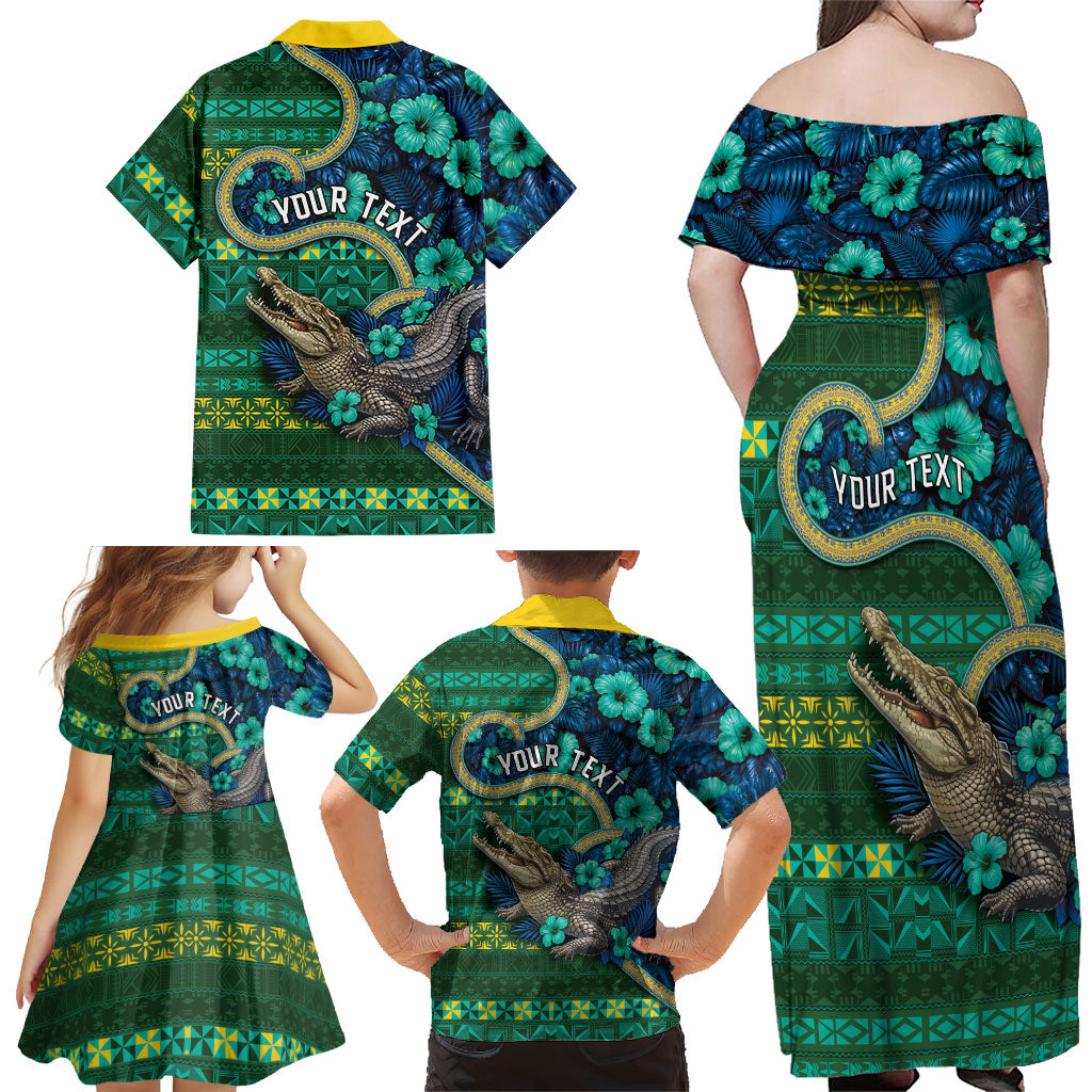 Personalised Solomon Islands Independence Day Family Matching Off Shoulder Maxi Dress and Hawaiian Shirt Crocodile Hibiscus Tribal Pattern DT05 - Polynesian Pride