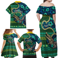 Personalised Solomon Islands Independence Day Family Matching Off Shoulder Maxi Dress and Hawaiian Shirt Crocodile Hibiscus Tribal Pattern DT05 - Polynesian Pride