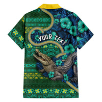 Personalised Solomon Islands Independence Day Family Matching Puletasi and Hawaiian Shirt Crocodile Hibiscus Tribal Pattern DT05 - Polynesian Pride