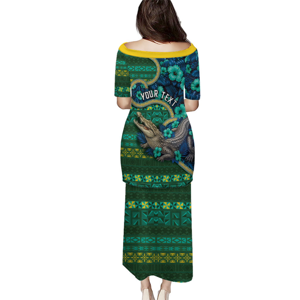 Personalised Solomon Islands Independence Day Family Matching Puletasi and Hawaiian Shirt Crocodile Hibiscus Tribal Pattern DT05 - Polynesian Pride