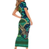Personalised Solomon Islands Independence Day Family Matching Short Sleeve Bodycon Dress and Hawaiian Shirt Crocodile Hibiscus Tribal Pattern DT05 - Polynesian Pride