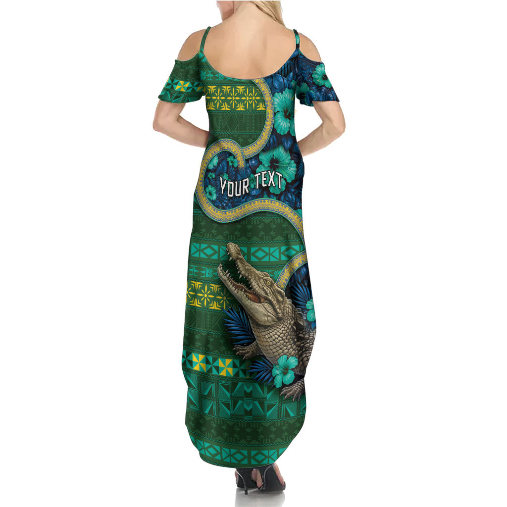 Personalised Solomon Islands Independence Day Family Matching Summer Maxi Dress and Hawaiian Shirt Crocodile Hibiscus Tribal Pattern DT05 - Polynesian Pride