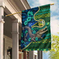 Solomon Islands Independence Day Garden Flag Crocodile Hibiscus Tribal Pattern DT05 House Flag Green - Polynesian Pride