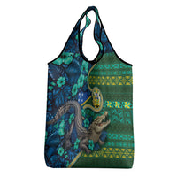 Solomon Islands Independence Day Grocery Bag Crocodile Hibiscus Tribal Pattern DT05 - Polynesian Pride