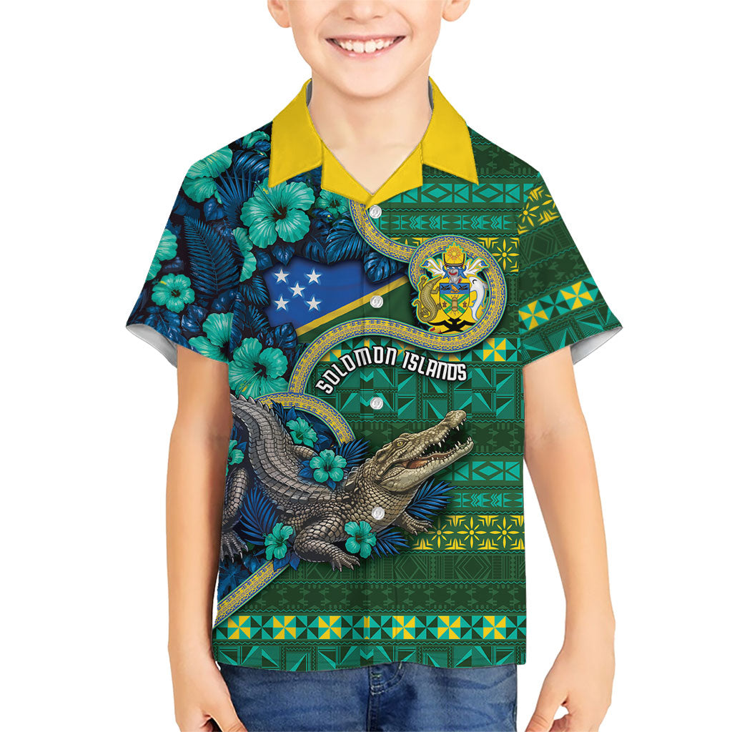 Personalised Solomon Islands Independence Day Hawaiian Shirt Crocodile Hibiscus Tribal Pattern DT05 - Polynesian Pride