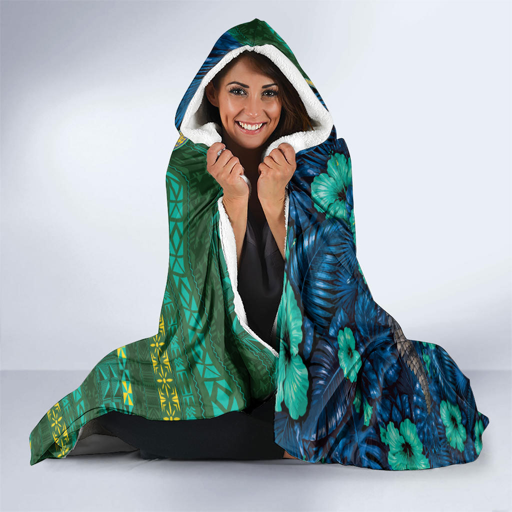 Solomon Islands Independence Day Hooded Blanket Crocodile Hibiscus Tribal Pattern DT05 - Polynesian Pride