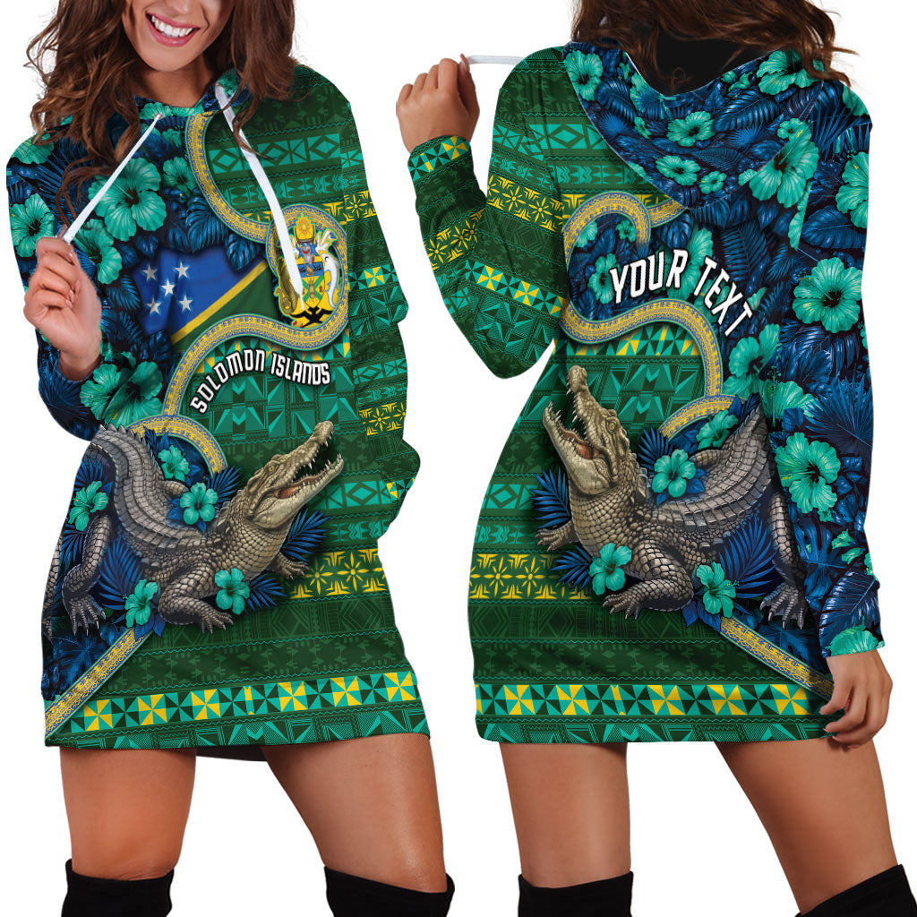 Personalised Solomon Islands Independence Day Hoodie Dress Crocodile Hibiscus Tribal Pattern DT05 - Polynesian Pride