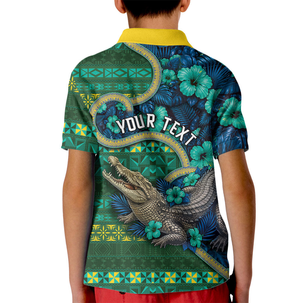Personalised Solomon Islands Independence Day Kid Polo Shirt Crocodile Hibiscus Tribal Pattern DT05 - Polynesian Pride