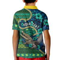 Personalised Solomon Islands Independence Day Kid Polo Shirt Crocodile Hibiscus Tribal Pattern DT05 - Polynesian Pride