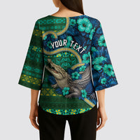 Personalised Solomon Islands Independence Day Kimono Sleeve Blouse Crocodile Hibiscus Tribal Pattern DT05 - Polynesian Pride