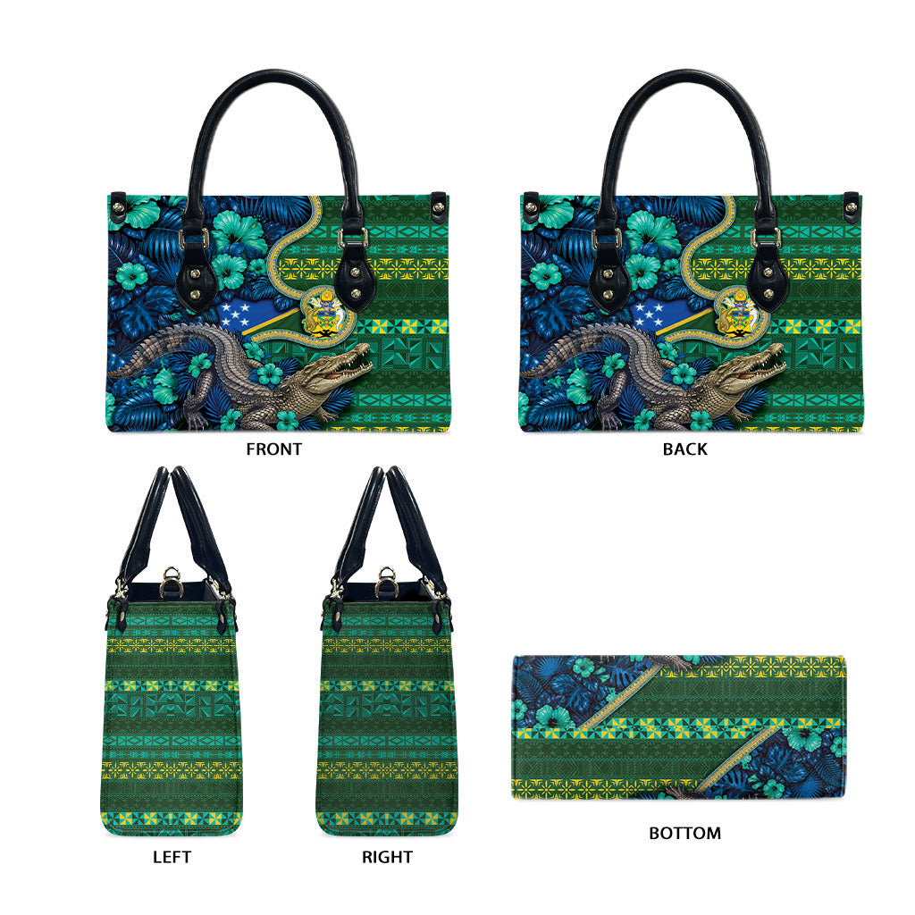 Solomon Islands Independence Day Leather Bag Crocodile Hibiscus Tribal Pattern DT05 - Polynesian Pride