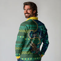 Personalised Solomon Islands Independence Day Long Sleeve Polo Shirt Crocodile Hibiscus Tribal Pattern DT05 - Polynesian Pride
