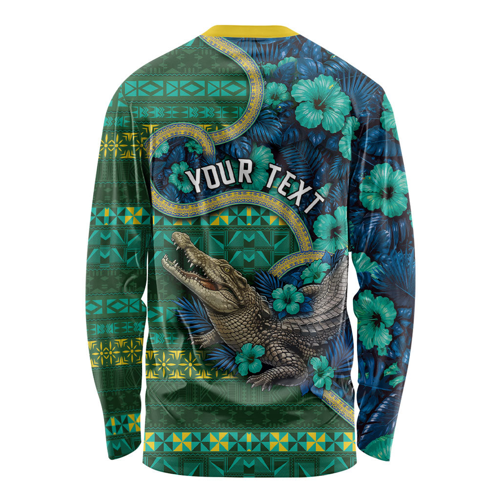 Personalised Solomon Islands Independence Day Long Sleeve Shirt Crocodile Hibiscus Tribal Pattern DT05 - Polynesian Pride