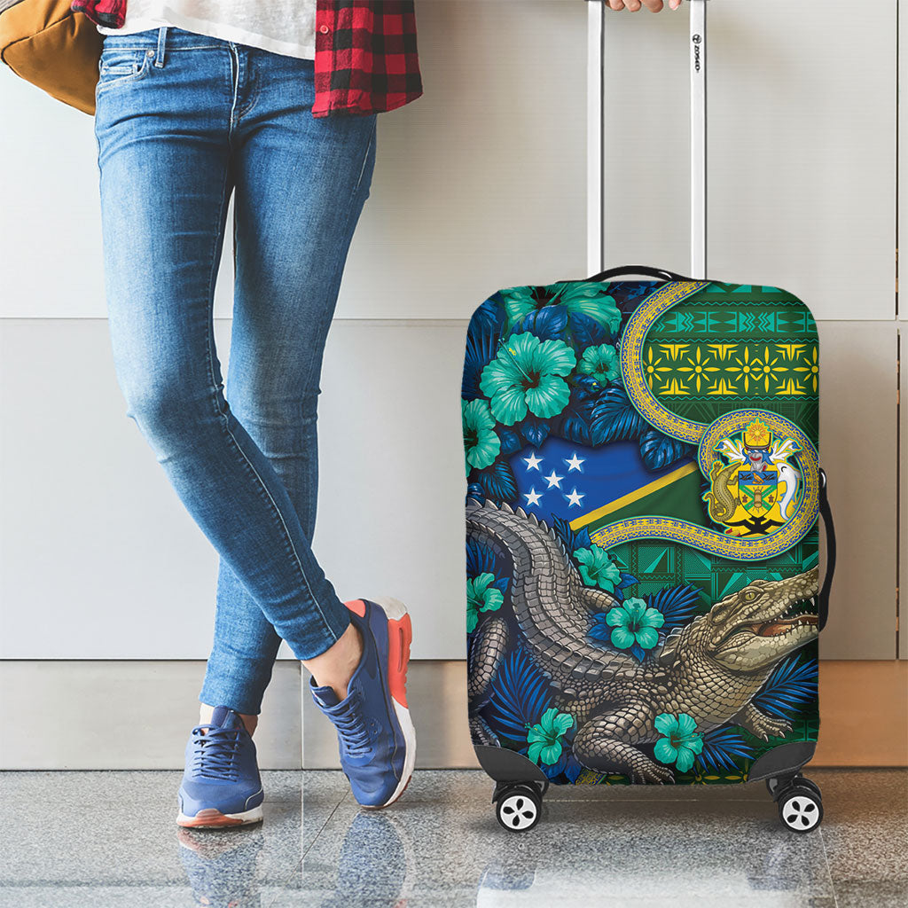 Solomon Islands Independence Day Luggage Cover Crocodile Hibiscus Tribal Pattern DT05 - Polynesian Pride