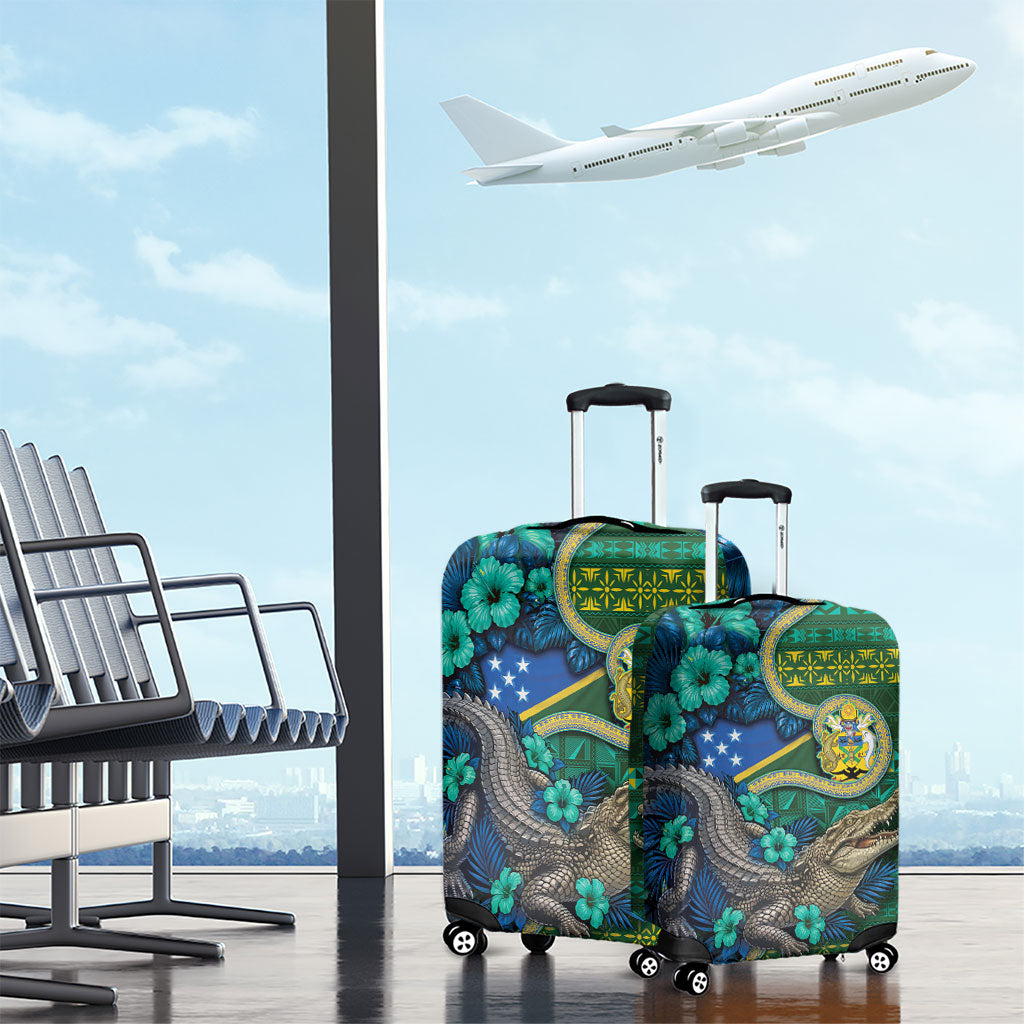 Solomon Islands Independence Day Luggage Cover Crocodile Hibiscus Tribal Pattern DT05 - Polynesian Pride