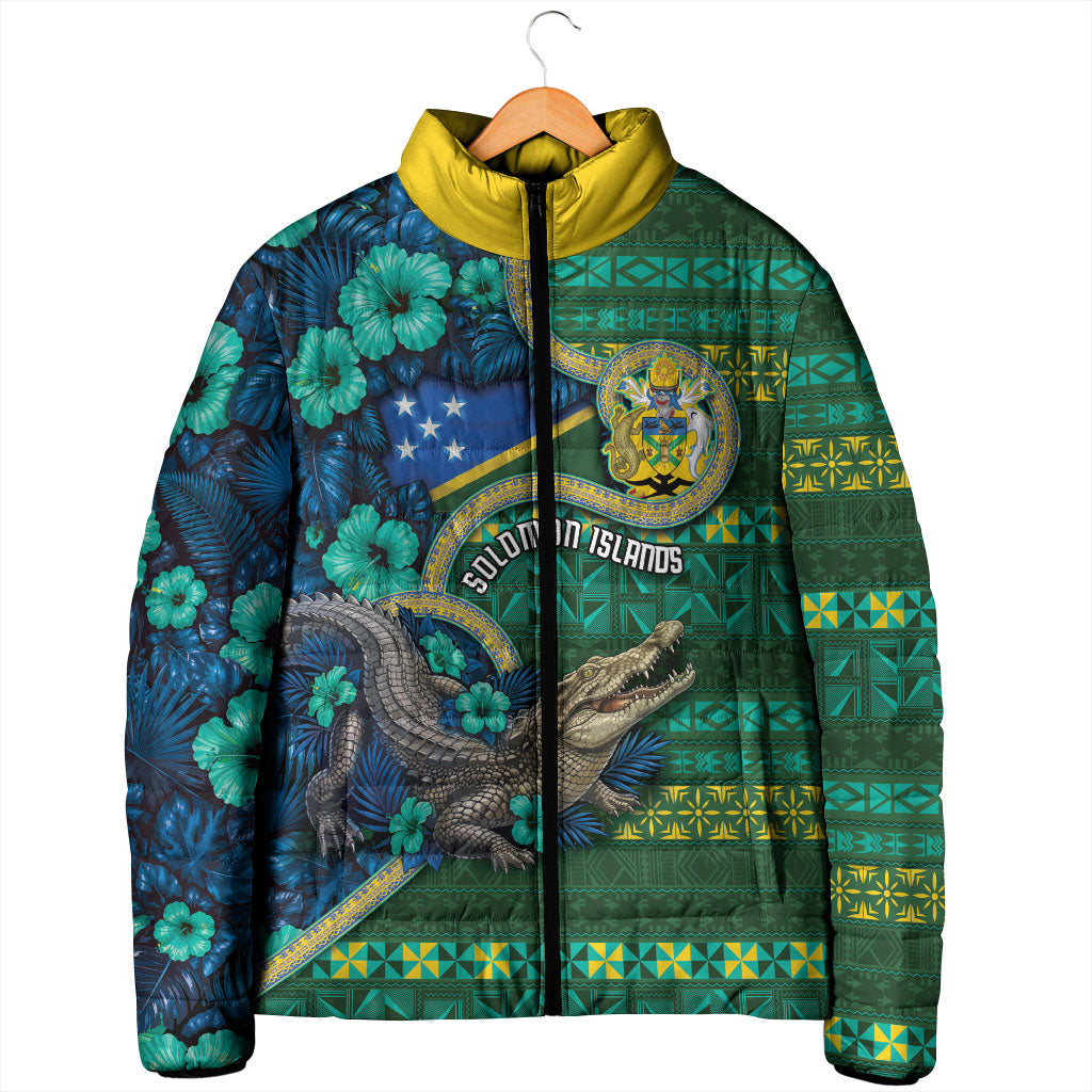 Personalised Solomon Islands Independence Day Padded Jacket Crocodile Hibiscus Tribal Pattern DT05 - Polynesian Pride
