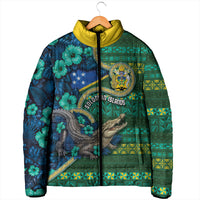 Personalised Solomon Islands Independence Day Padded Jacket Crocodile Hibiscus Tribal Pattern DT05 - Polynesian Pride