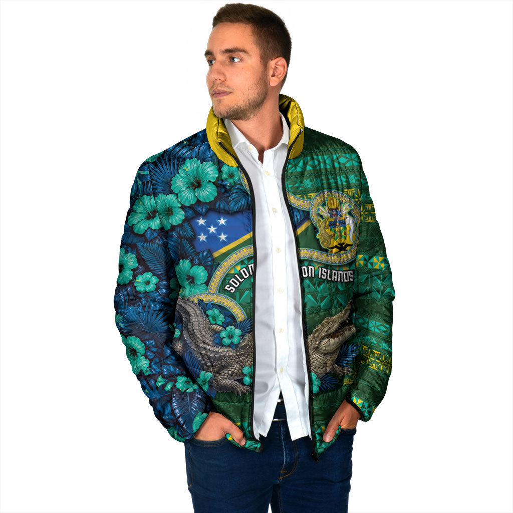 Personalised Solomon Islands Independence Day Padded Jacket Crocodile Hibiscus Tribal Pattern DT05 - Polynesian Pride