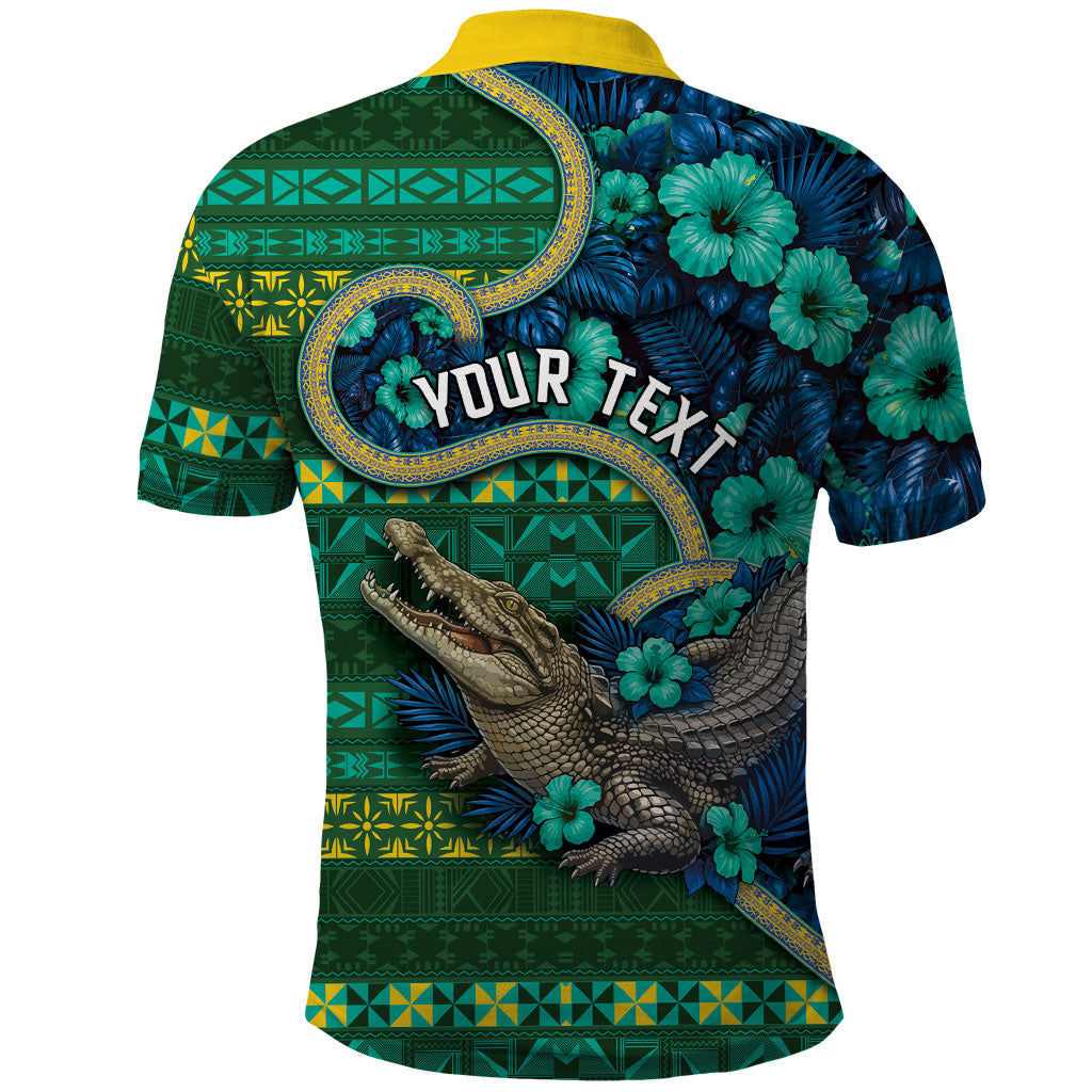 Personalised Solomon Islands Independence Day Polo Shirt Crocodile Hibiscus Tribal Pattern DT05 - Polynesian Pride