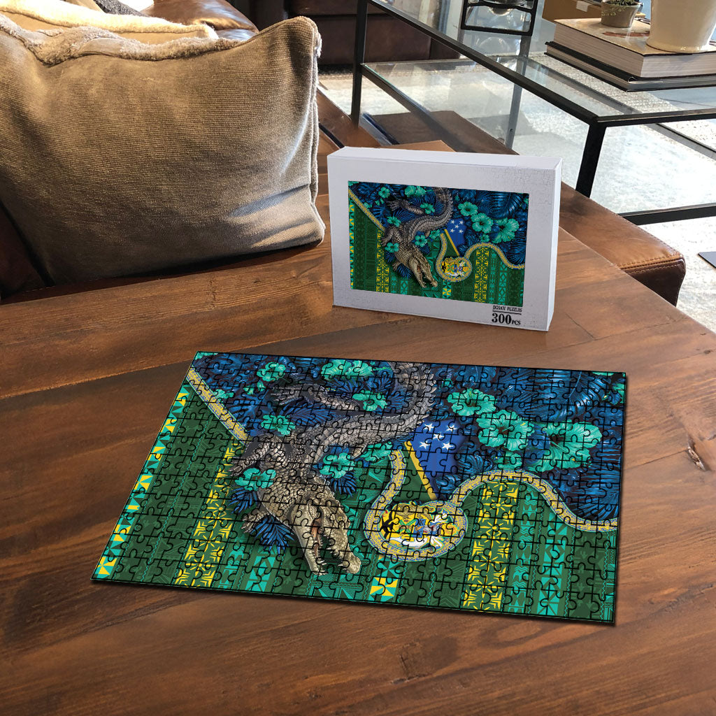 Solomon Islands Independence Day Puzzle Crocodile Hibiscus Tribal Pattern DT05 - Polynesian Pride