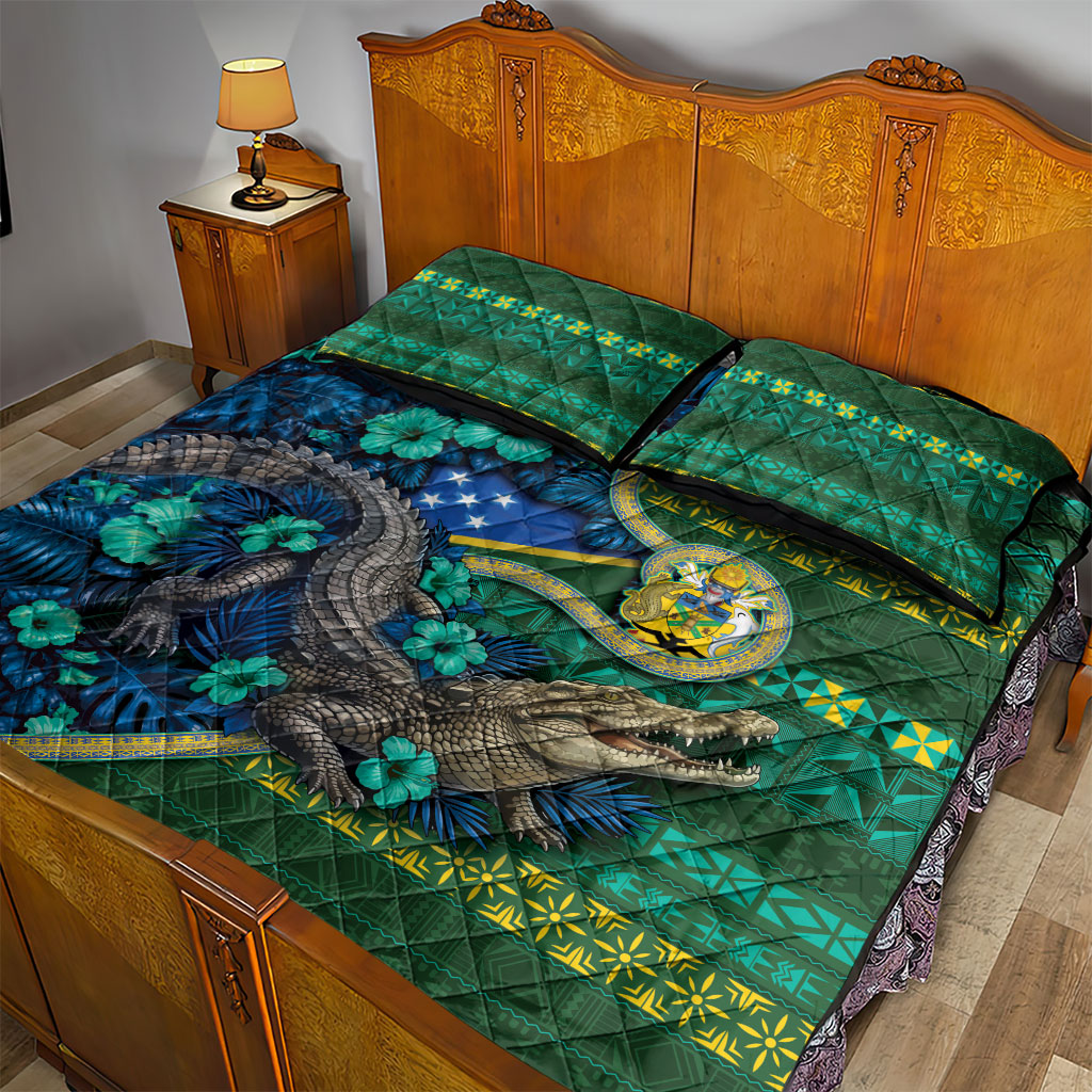 Solomon Islands Independence Day Quilt Bed Set Crocodile Hibiscus Tribal Pattern DT05 - Polynesian Pride