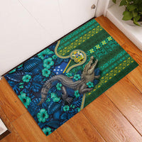 Solomon Islands Independence Day Rubber Doormat Crocodile Hibiscus Tribal Pattern DT05 - Polynesian Pride