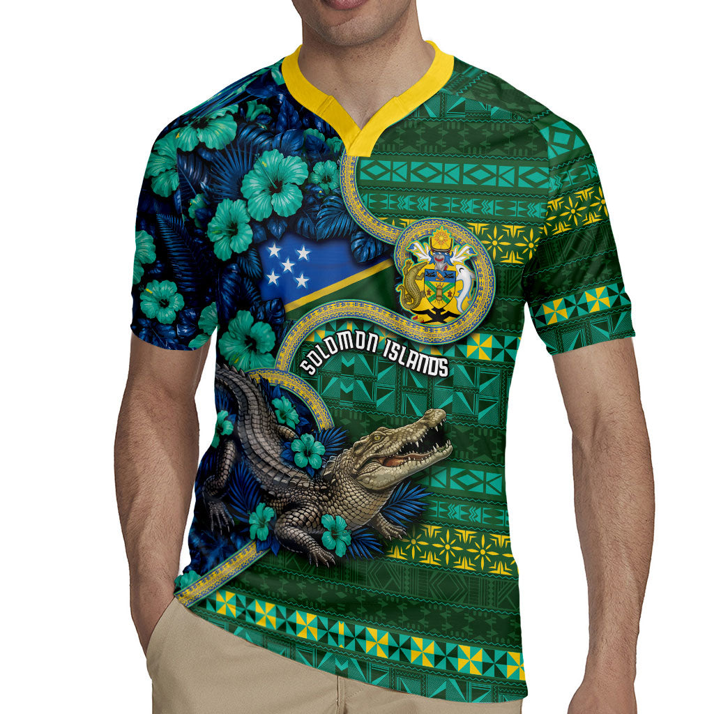 Personalised Solomon Islands Independence Day Rugby Jersey Crocodile Hibiscus Tribal Pattern DT05 - Polynesian Pride