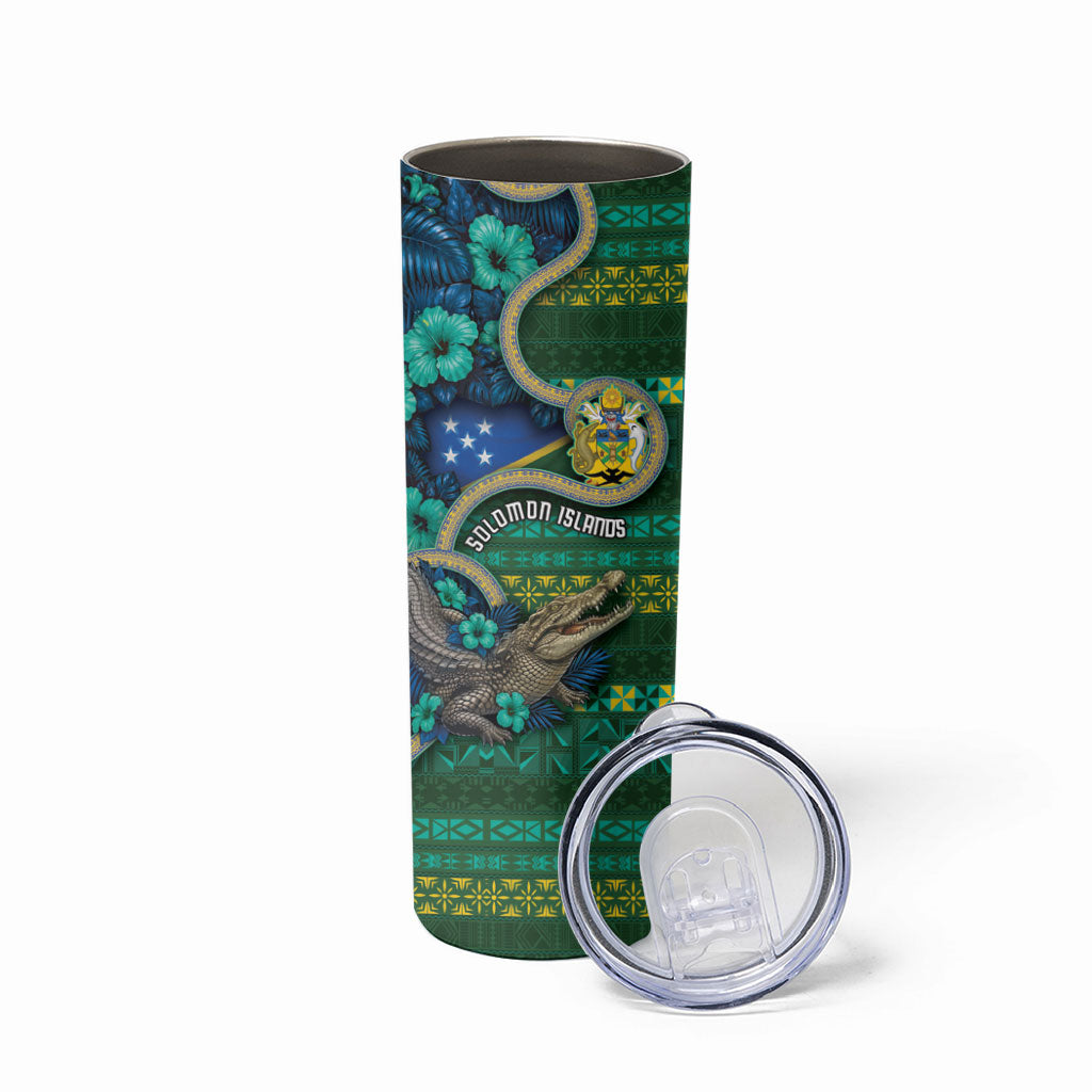 Personalised Solomon Islands Independence Day Skinny Tumbler Crocodile Hibiscus Tribal Pattern DT05 - Polynesian Pride