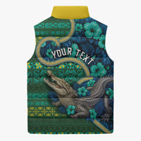 Personalised Solomon Islands Independence Day Sleeveless Puffer Jacket Crocodile Hibiscus Tribal Pattern DT05 - Polynesian Pride