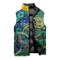 Personalised Solomon Islands Independence Day Sleeveless Puffer Jacket Crocodile Hibiscus Tribal Pattern DT05 - Polynesian Pride