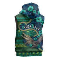 Personalised Solomon Islands Independence Day Sleeveless Zip Hoodie Crocodile Hibiscus Tribal Pattern DT05 - Polynesian Pride