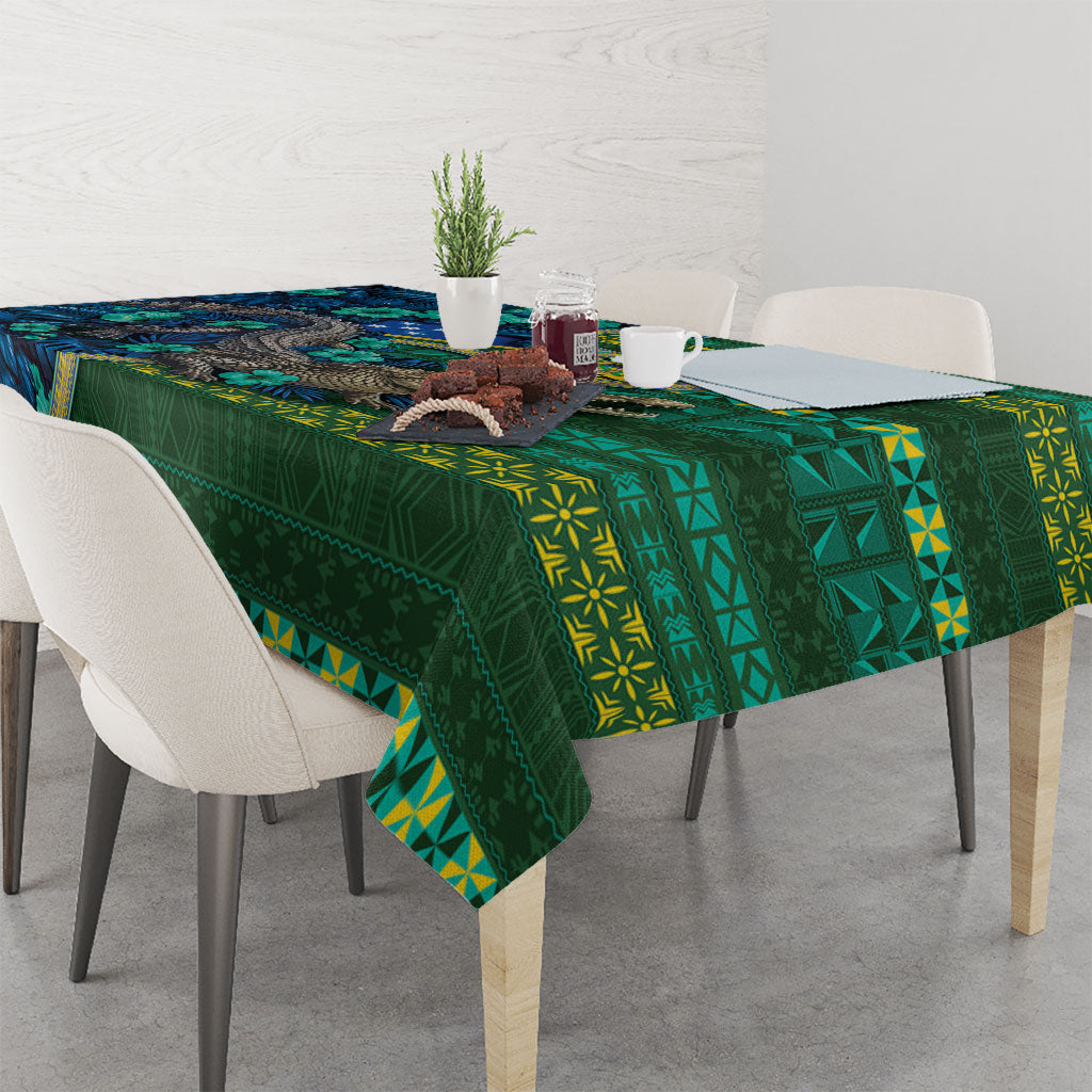 Solomon Islands Independence Day Tablecloth Crocodile Hibiscus Tribal Pattern DT05 - Polynesian Pride