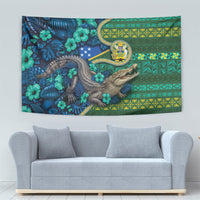 Solomon Islands Independence Day Tapestry Crocodile Hibiscus Tribal Pattern DT05 - Polynesian Pride