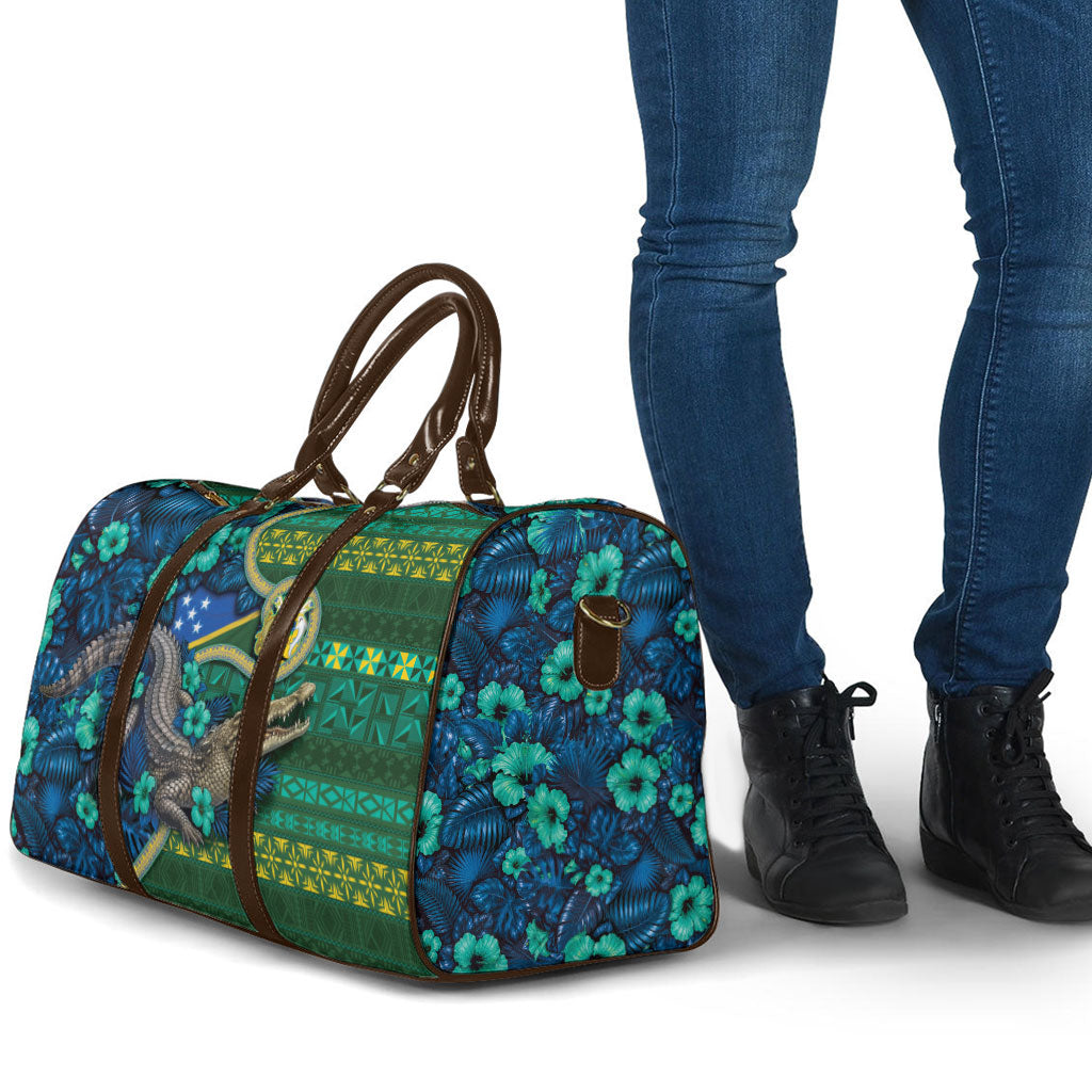 Solomon Islands Independence Day Travel Bag Crocodile Hibiscus Tribal Pattern DT05 - Polynesian Pride