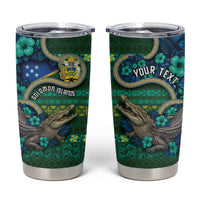 Personalised Solomon Islands Independence Day Tumbler Cup Crocodile Hibiscus Tribal Pattern DT05 Green - Polynesian Pride
