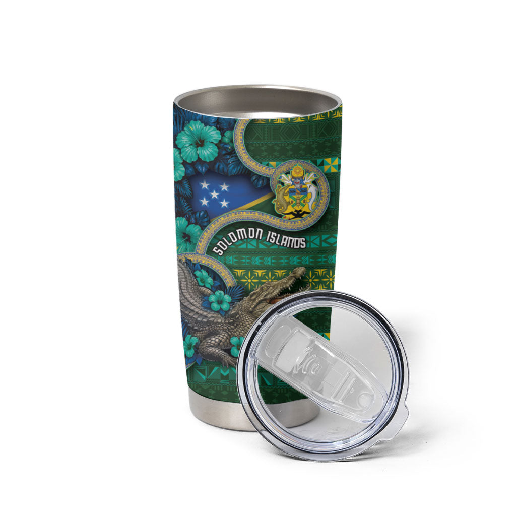Personalised Solomon Islands Independence Day Tumbler Cup Crocodile Hibiscus Tribal Pattern DT05 - Polynesian Pride