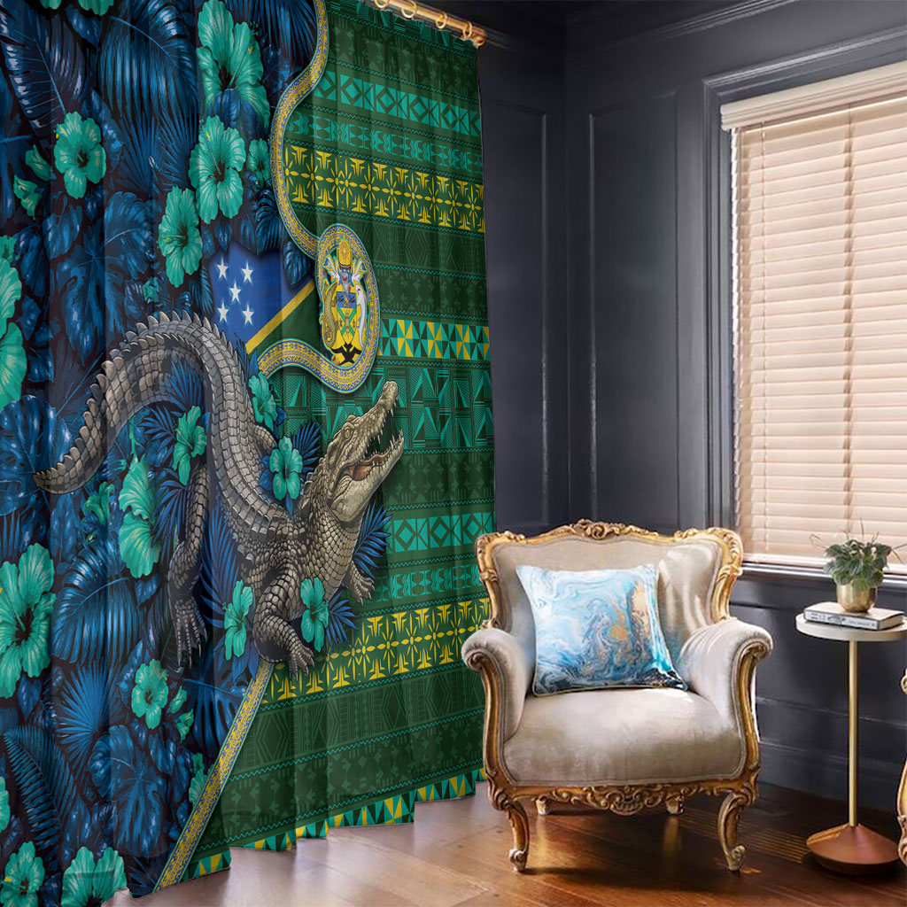 Solomon Islands Independence Day Window Curtain Crocodile Hibiscus Tribal Pattern DT05 - Polynesian Pride