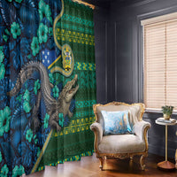 Solomon Islands Independence Day Window Curtain Crocodile Hibiscus Tribal Pattern DT05 - Polynesian Pride