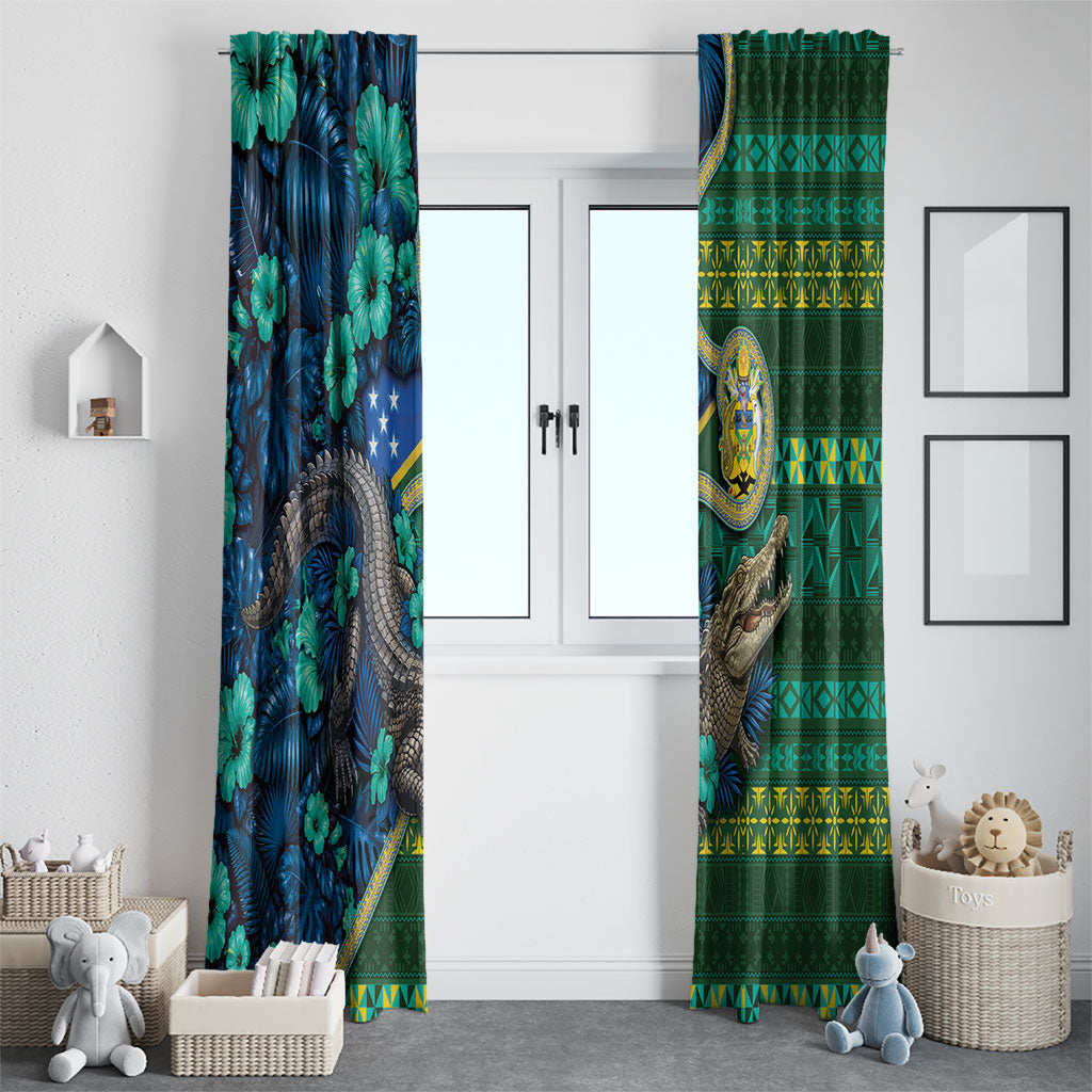 Solomon Islands Independence Day Window Curtain Crocodile Hibiscus Tribal Pattern DT05 - Polynesian Pride