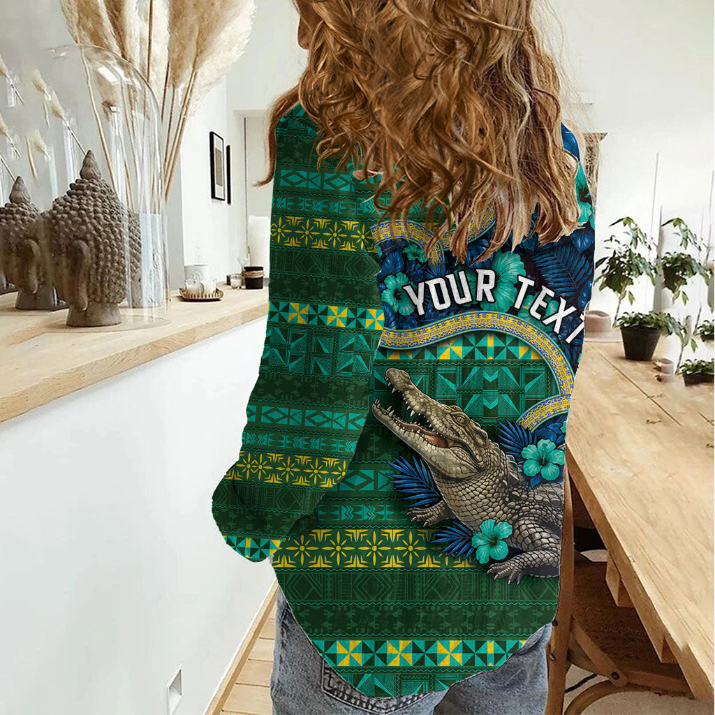 Personalised Solomon Islands Independence Day Women Casual Shirt Crocodile Hibiscus Tribal Pattern DT05 - Polynesian Pride