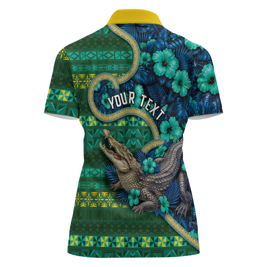 Personalised Solomon Islands Independence Day Women Polo Shirt Crocodile Hibiscus Tribal Pattern DT05 - Polynesian Pride