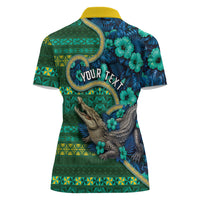Personalised Solomon Islands Independence Day Women Polo Shirt Crocodile Hibiscus Tribal Pattern DT05 - Polynesian Pride