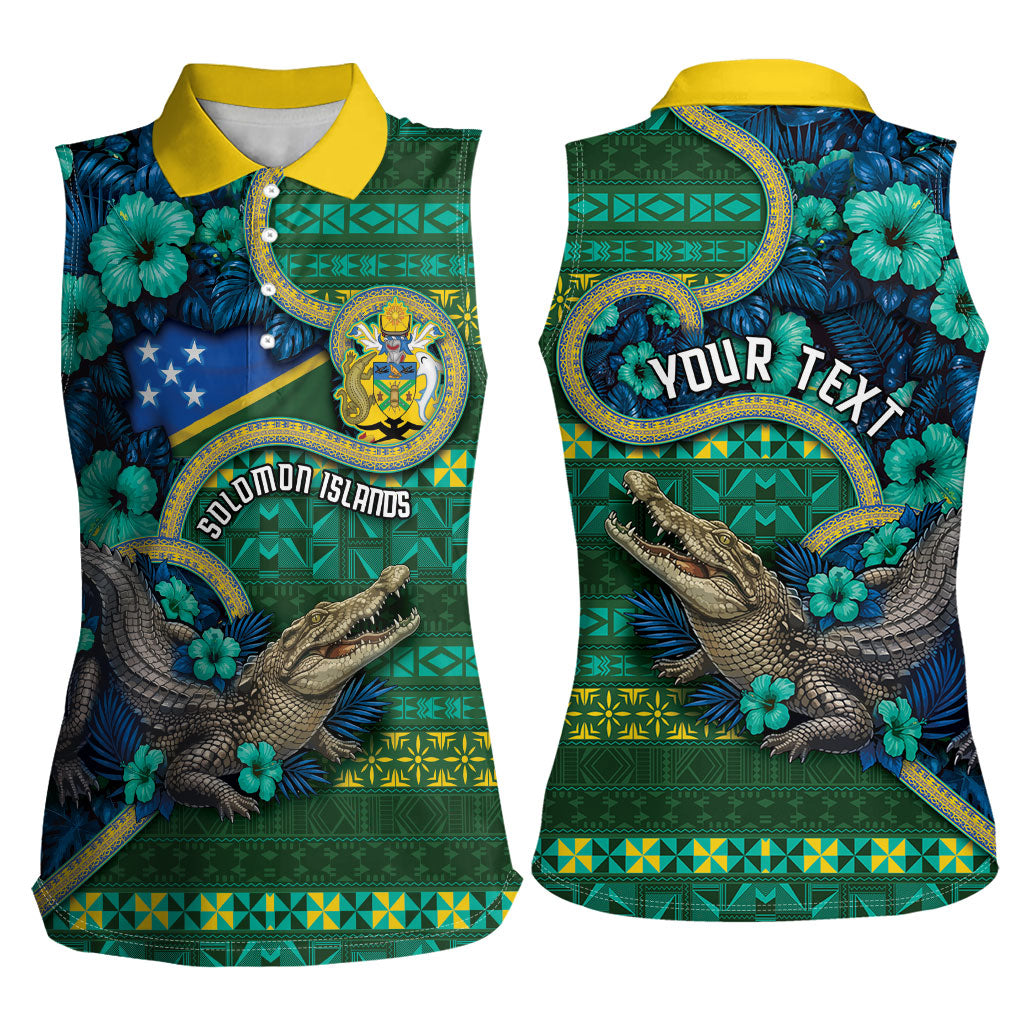 Personalised Solomon Islands Independence Day Women Sleeveless Polo Shirt Crocodile Hibiscus Tribal Pattern DT05 - Polynesian Pride