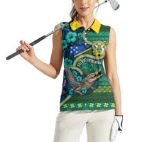 Personalised Solomon Islands Independence Day Women Sleeveless Polo Shirt Crocodile Hibiscus Tribal Pattern DT05 - Polynesian Pride