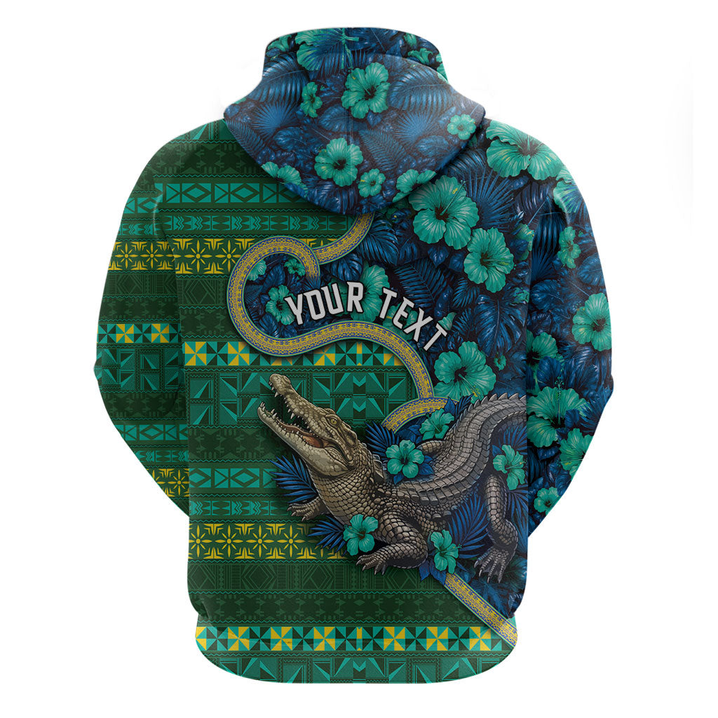 Personalised Solomon Islands Independence Day Zip Hoodie Crocodile Hibiscus Tribal Pattern DT05 - Polynesian Pride