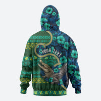 Personalised Solomon Islands Independence Day Zip Hoodie Crocodile Hibiscus Tribal Pattern DT05 - Polynesian Pride
