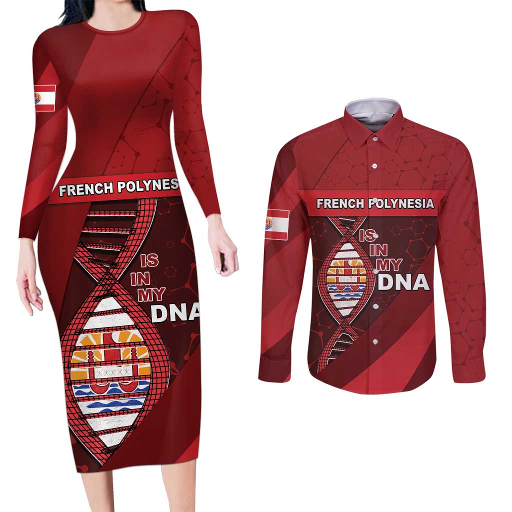 French Polynesia Is In My DNA Couples Matching Long Sleeve Bodycon Dress and Long Sleeve Button Shirt - Polynesian Pride