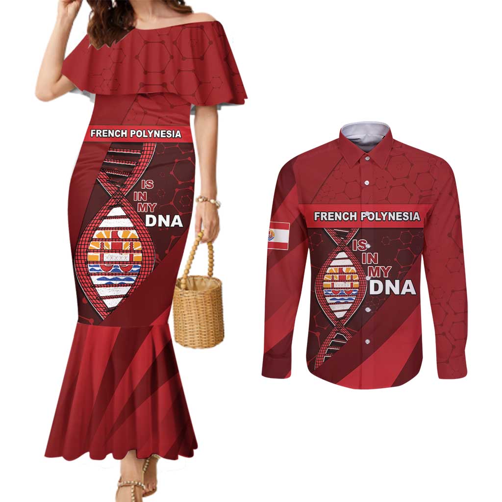 French Polynesia Is In My DNA Couples Matching Mermaid Dress and Long Sleeve Button Shirt - Polynesian Pride